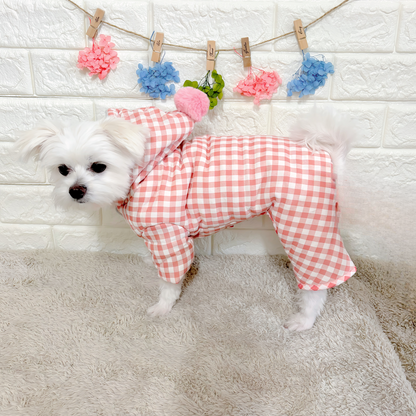 ポンポン付きギンガムチェックドッグウェア