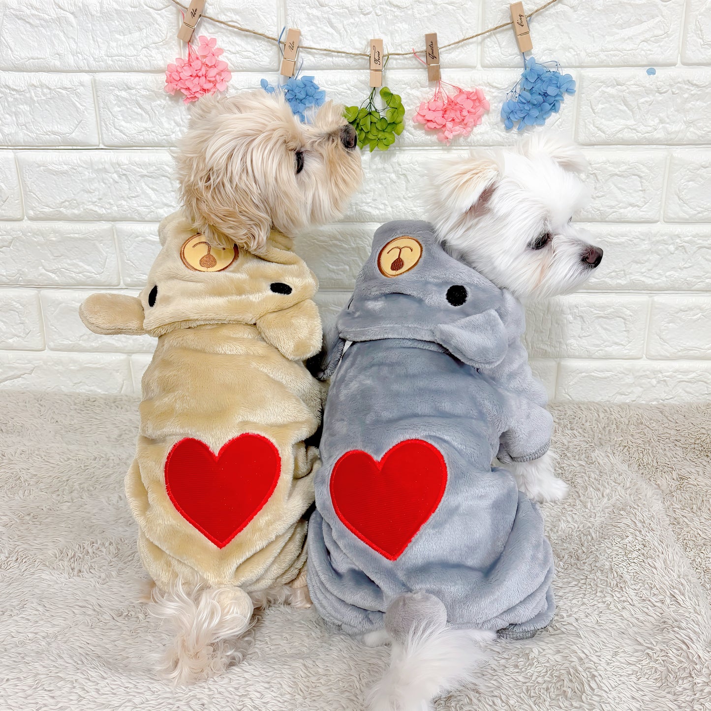 冬向けの犬用洋服、ふわふわで暖かいクマさん着ぐるみドッグウェア。防寒対策◎。汚れ防止＆抜け毛対策に最適。おしゃれで可愛いデザインが小型犬のお散歩や部屋着にもぴったり。