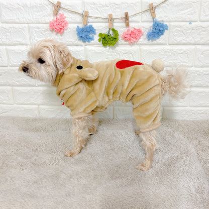 冬向けの犬用洋服、ふわふわで暖かいクマさん着ぐるみドッグウェア。防寒対策◎。汚れ防止＆抜け毛対策に最適。おしゃれで可愛いデザインが小型犬のお散歩や部屋着にもぴったり。