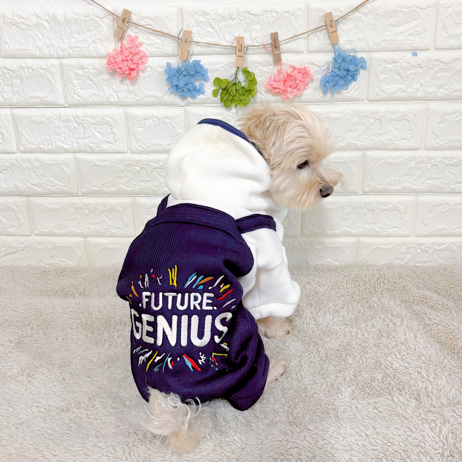 「秋冬向けの犬用洋服、おしゃれなオーバーオール風ドッグウェア。暖か素材で防寒対策◎。汚れ防止＆抜け毛対策にも最適。前ボタン仕様で着脱簡単な小型犬向けデザイン。