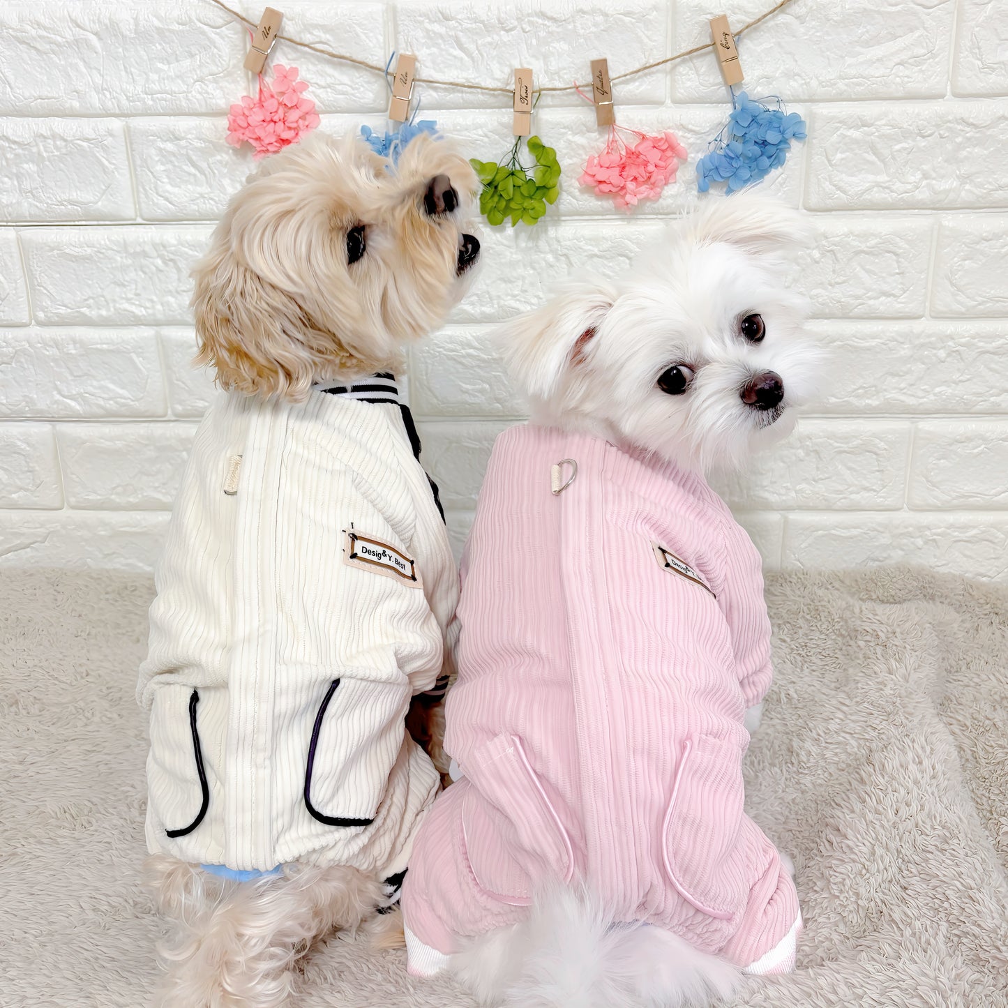 秋冬向けの犬用洋服、ふわふわで暖かいストライプデザインのドッグウェア。防寒・汚れ防止・抜け毛対策に最適。前ボタン仕様で着脱簡単、小型犬にもおすすめ。