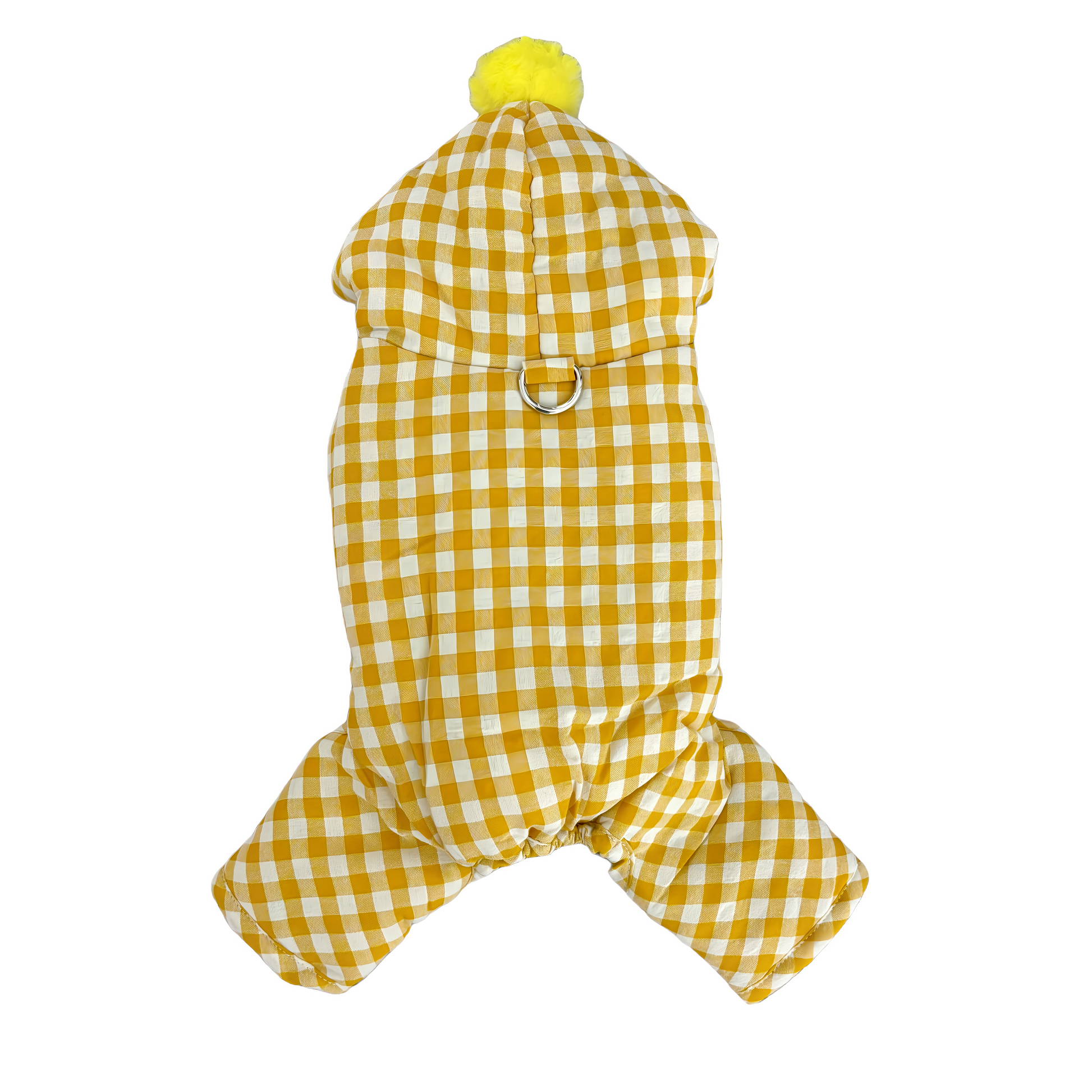 秋冬向けの犬用洋服、内側ふわふわ素材で暖かいギンガムチェック柄ドッグウェア。防寒・汚れ防止・抜け毛対策◎。ポンポン付きデザインが可愛く、小型犬にも最適な一着。
