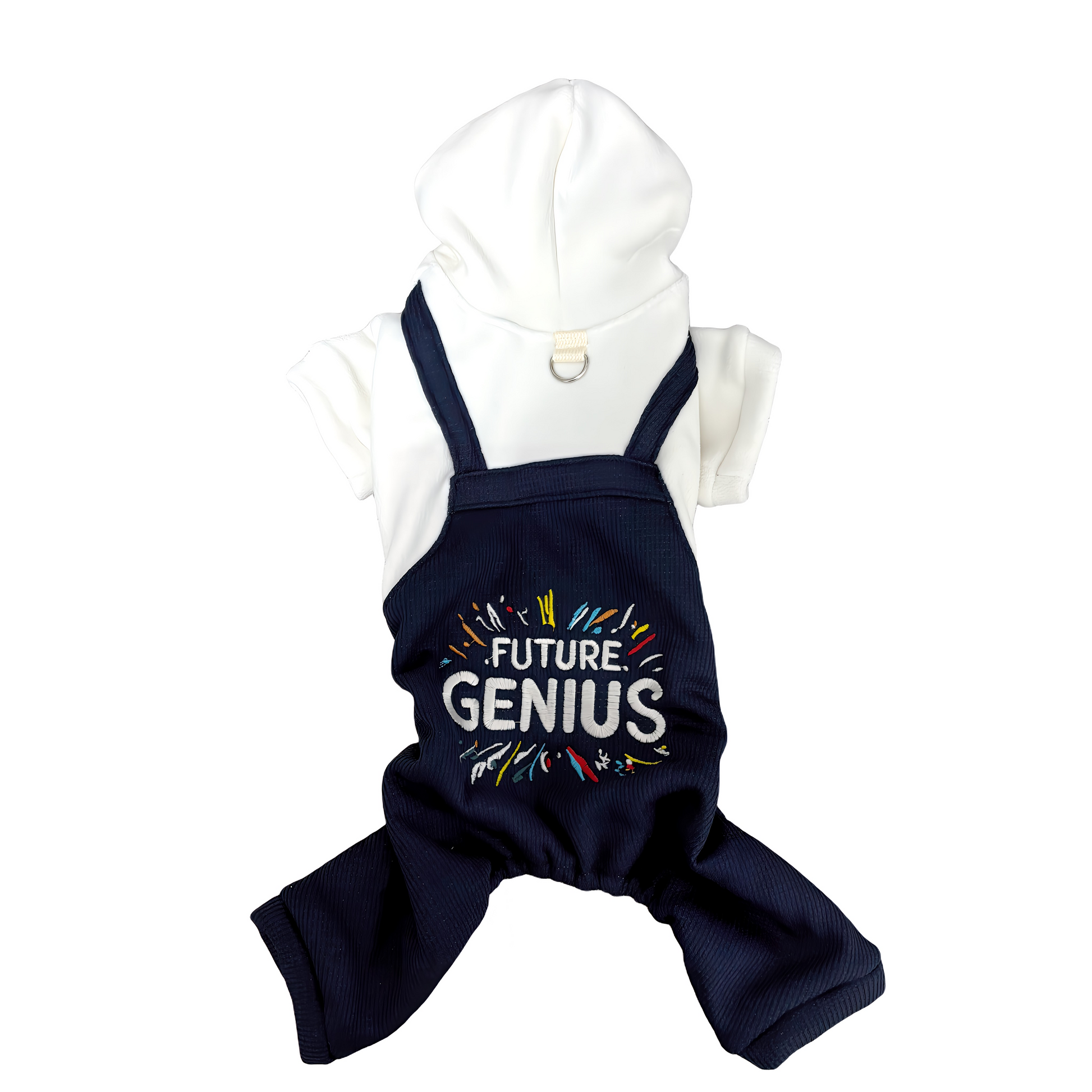 「秋冬向けの犬用洋服、おしゃれなオーバーオール風ドッグウェア。暖か素材で防寒対策◎。汚れ防止＆抜け毛対策にも最適。前ボタン仕様で着脱簡単な小型犬向けデザイン。