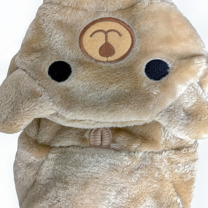 冬向けの犬用洋服、ふわふわで暖かいクマさん着ぐるみドッグウェア。防寒対策◎。汚れ防止＆抜け毛対策に最適。おしゃれで可愛いデザインが小型犬のお散歩や部屋着にもぴったり。