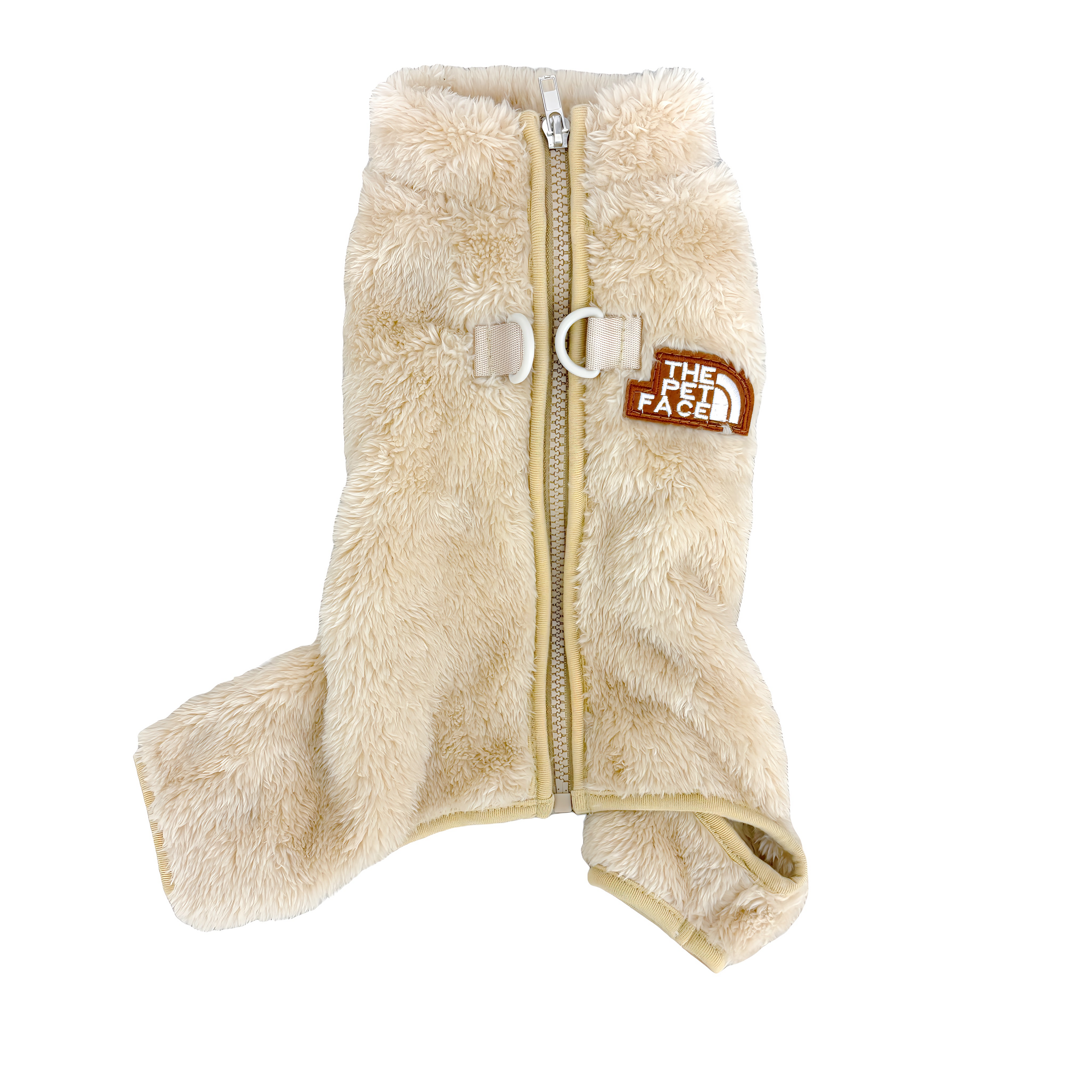 冬向けの犬用洋服、もこもこフリース素材の暖かいドッグウェア。小型犬にも最適な防寒ロンパース。背中チャックで着脱簡単、おしゃれで可愛いデザイン。