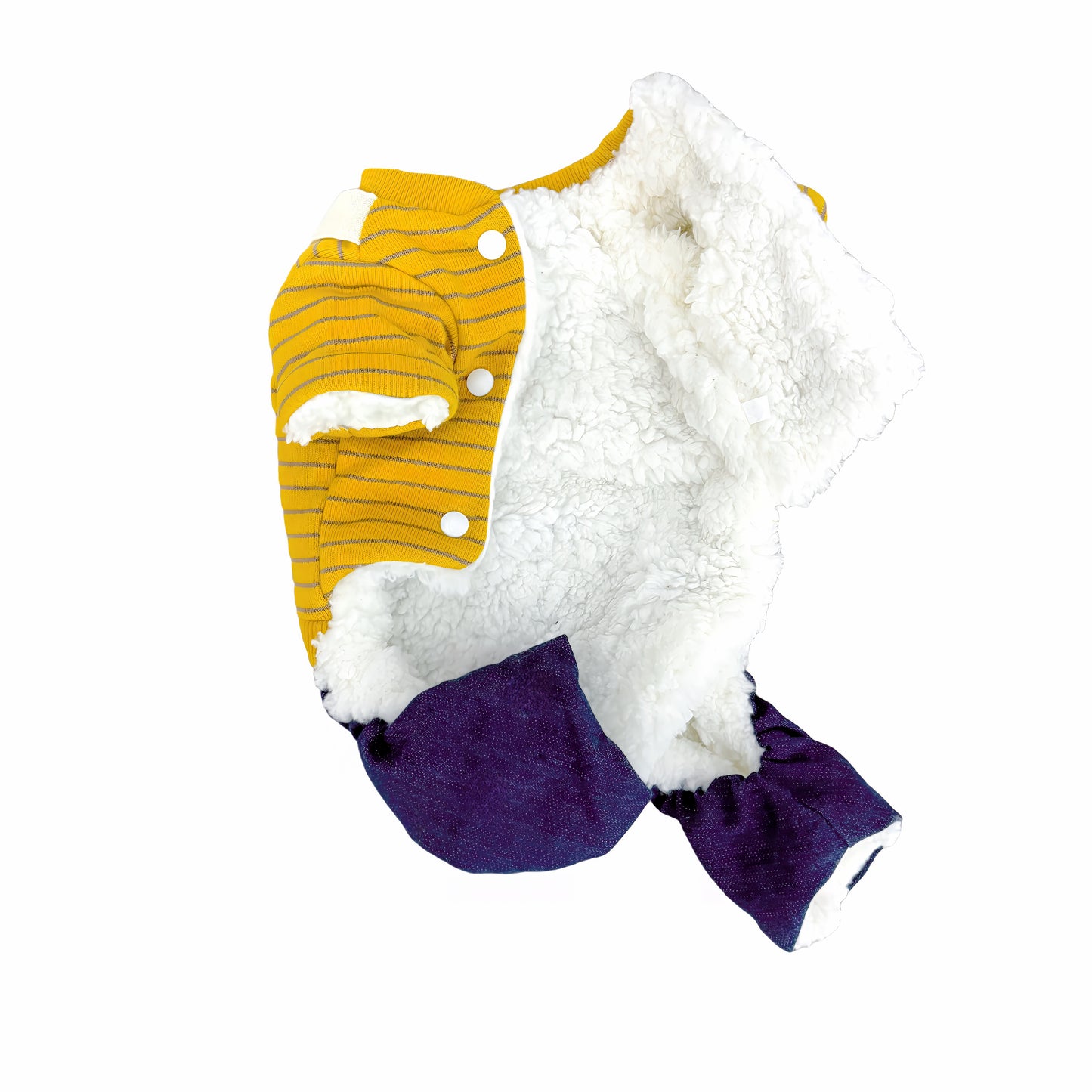 秋冬向けの犬用洋服、ふわふわで暖かいウエストポーチ付きドッグウェア。防寒・汚れ防止・抜け毛対策◎。前ボタン仕様で着脱簡単、小型犬にも快適なおしゃれなデザイン。