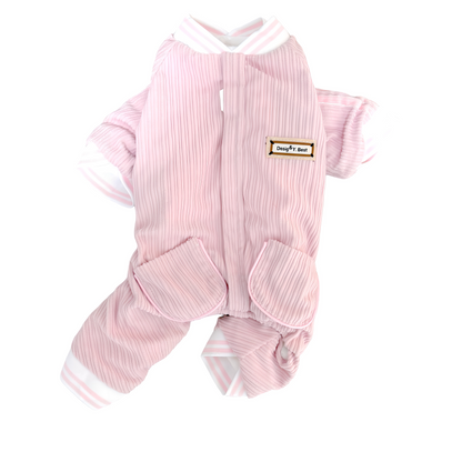 秋冬向けの犬用洋服、ふわふわで暖かいストライプデザインのドッグウェア。防寒・汚れ防止・抜け毛対策に最適。前ボタン仕様で着脱簡単、小型犬にもおすすめ。