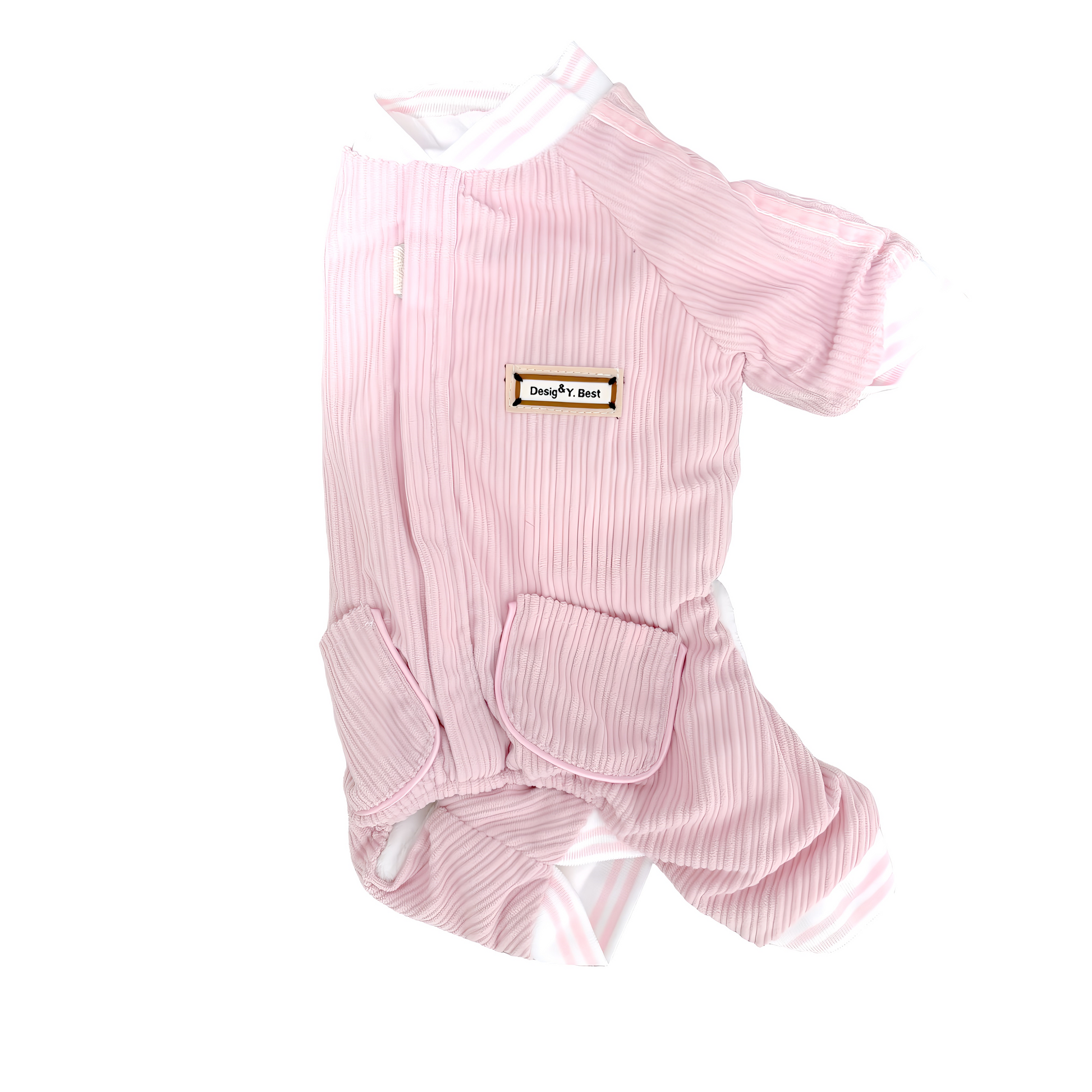 秋冬向けの犬用洋服、ふわふわで暖かいストライプデザインのドッグウェア。防寒・汚れ防止・抜け毛対策に最適。前ボタン仕様で着脱簡単、小型犬にもおすすめ。