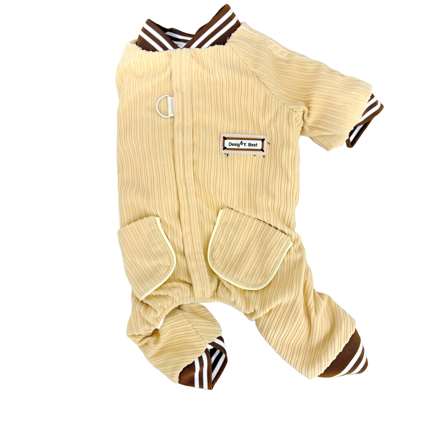 秋冬向けの犬用洋服、ふわふわで暖かいストライプデザインのドッグウェア。防寒・汚れ防止・抜け毛対策に最適。前ボタン仕様で着脱簡単、小型犬にもおすすめ。