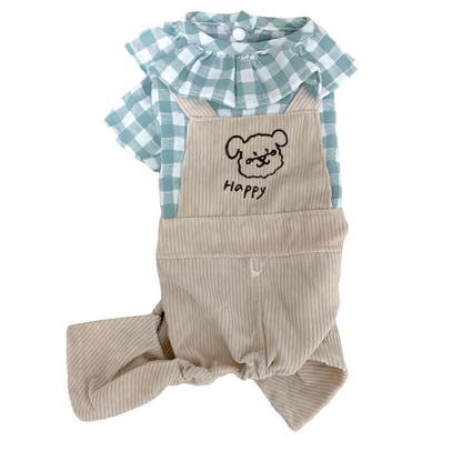 春・夏・秋向けの犬用洋服、おしゃれで可愛いチェック柄ドッグウェア。防蚊・紫外線対策◎。汚れ防止＆抜け毛対策に最適。前ボタン仕様で着脱簡単、小型犬にも快適なリラックスウェア。