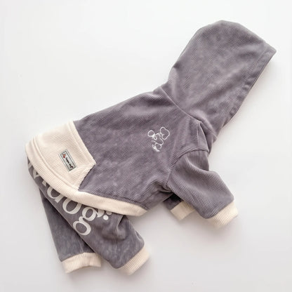 お洒落なコーデュロイ風あったか生地Hoodie Cord Matching cloth Romper