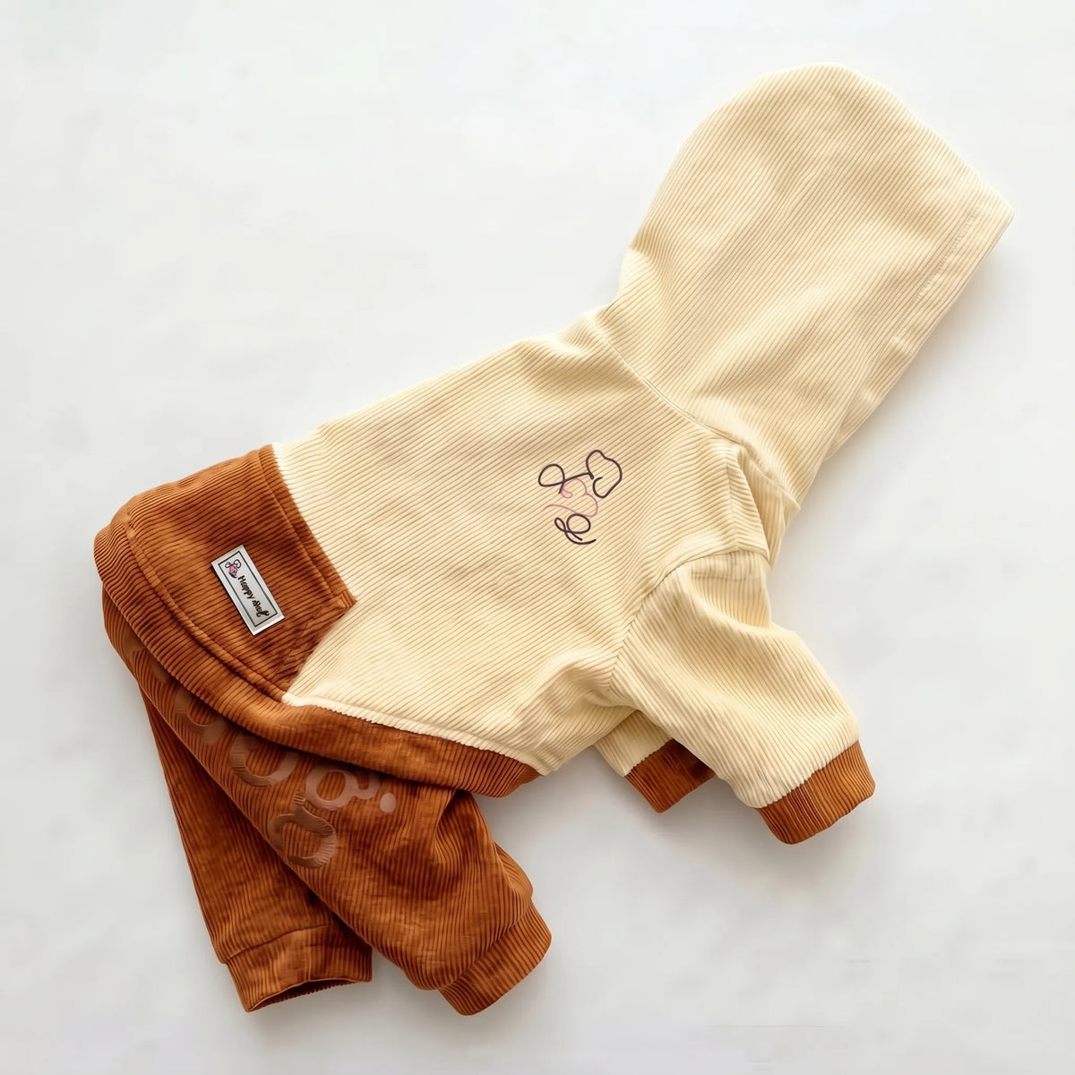 お洒落なコーデュロイ風あったか生地Hoodie Cord Matching cloth Romper