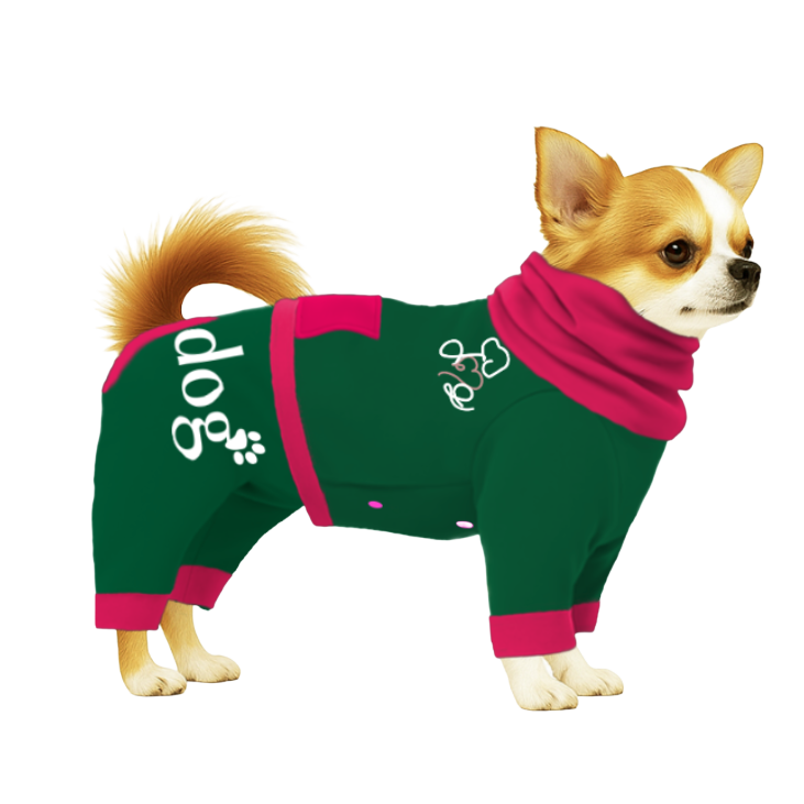 【ハイネックタイプ】スウェット生地-グリーン×ショッキングピンク