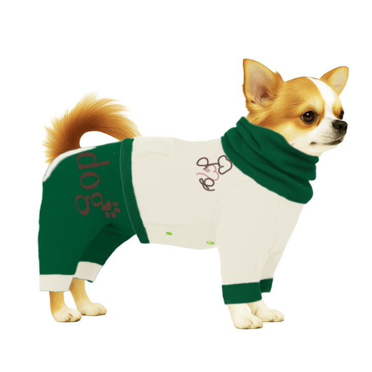 【ハイネックタイプ】スウェット生地-グリーン×オフホワイト