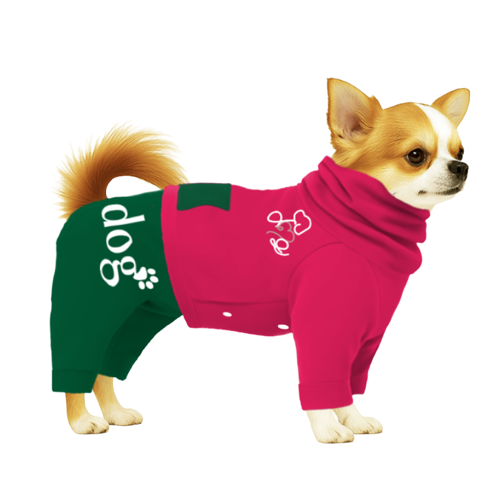 【ハイネックタイプ】スウェット生地-ショッキングピンク×グリーン