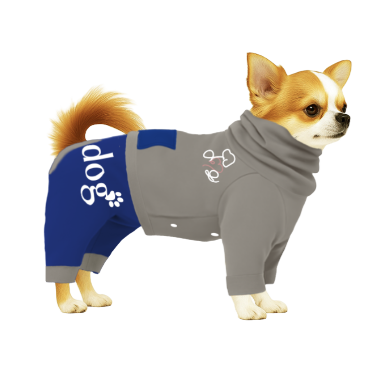 【ハイネックタイプ】スウェット生地-グレー×ブルー