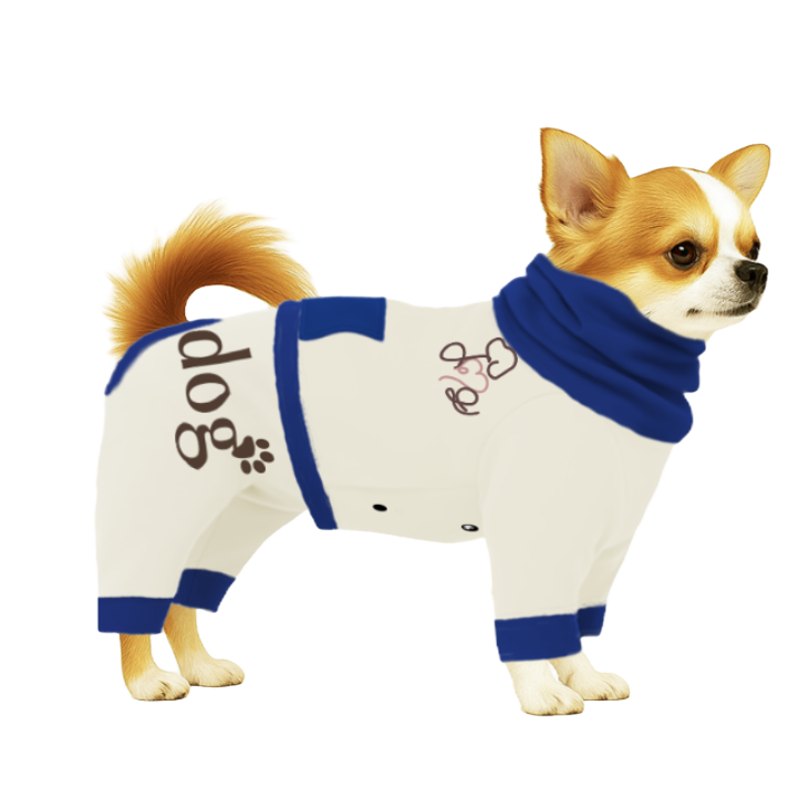 【ハイネックタイプ】スウェット生地-オフホワイト×ブルー