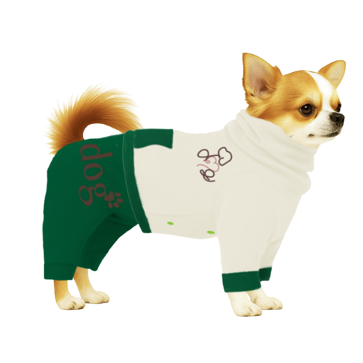 【ハイネックタイプ】スウェット生地-オフホワイト×グリーン