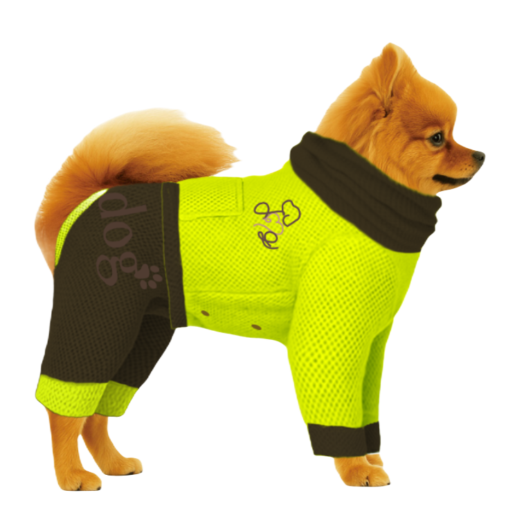 【ハイネックタイプ】メッシュ生地-カーキ×蛍光イエロー