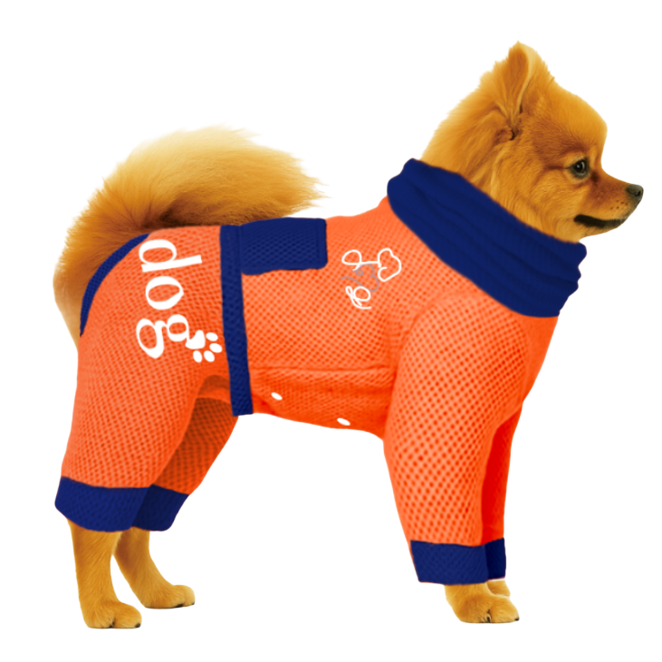 【ハイネックタイプ】メッシュ生地-蛍光オレンジ×ブルー