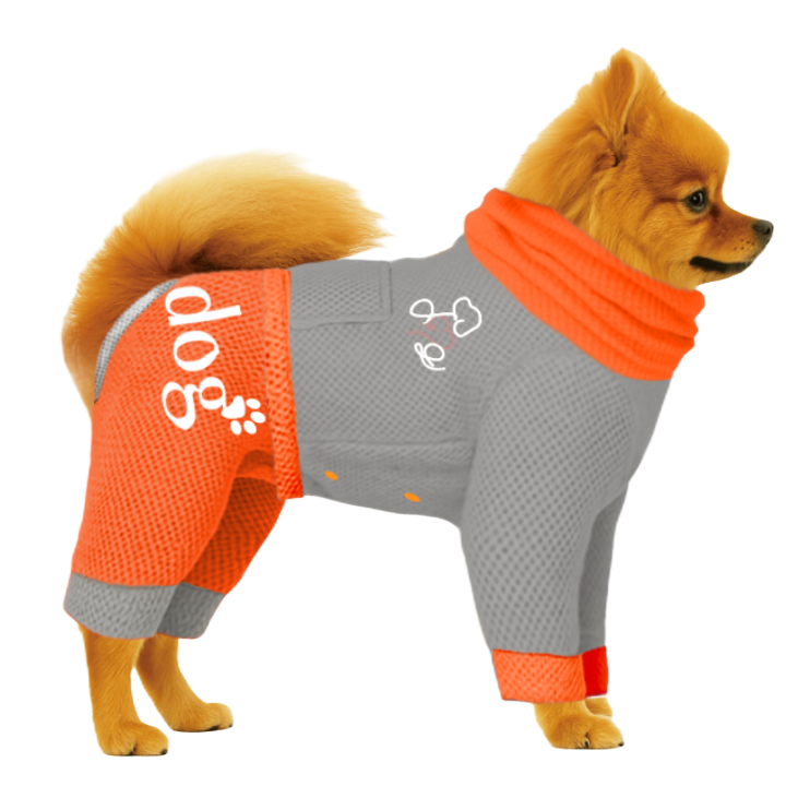 【ハイネックタイプ】メッシュ生地-蛍光オレンジ×グレー