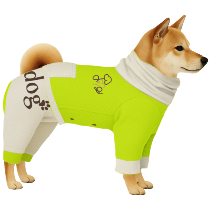 【ハイネックタイプ】遮熱生地-オフホワイト×蛍光イエロー