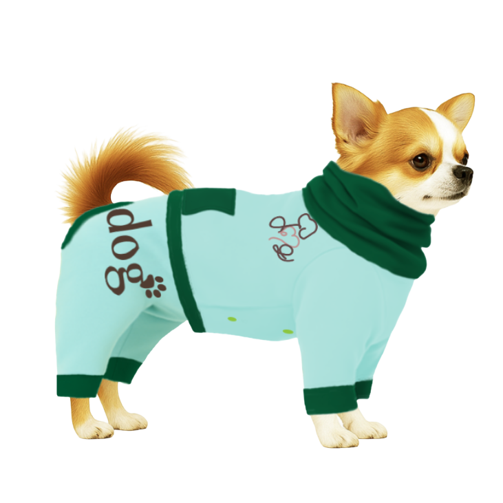 【ハイネックタイプ】スウェット生地-ライトブルー×グリーン