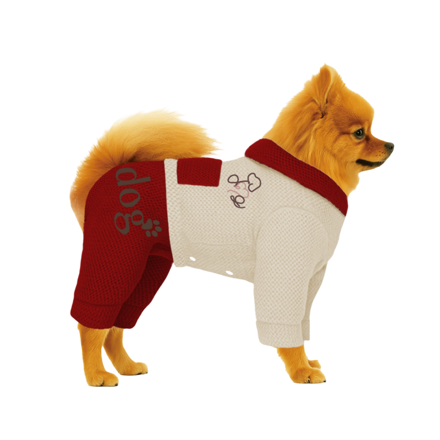 【フードタイプ】メッシュ生地-ベージュ×レッド