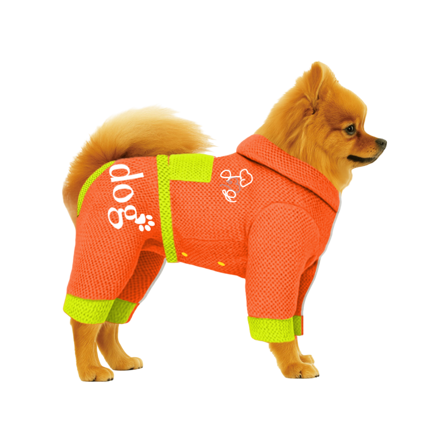 【フードタイプ】メッシュ生地-蛍光オレンジ×蛍光イエロー