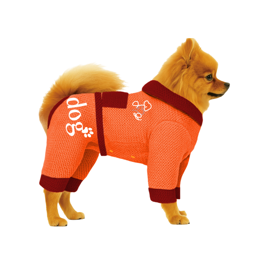 【フードタイプ】メッシュ生地-蛍光オレンジ×レッド