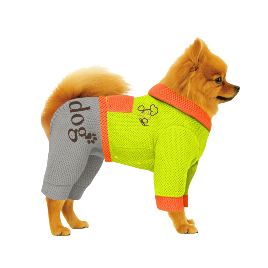 【フードタイプ】メッシュ生地-蛍光イエロー×蛍光オレンジ×グレー