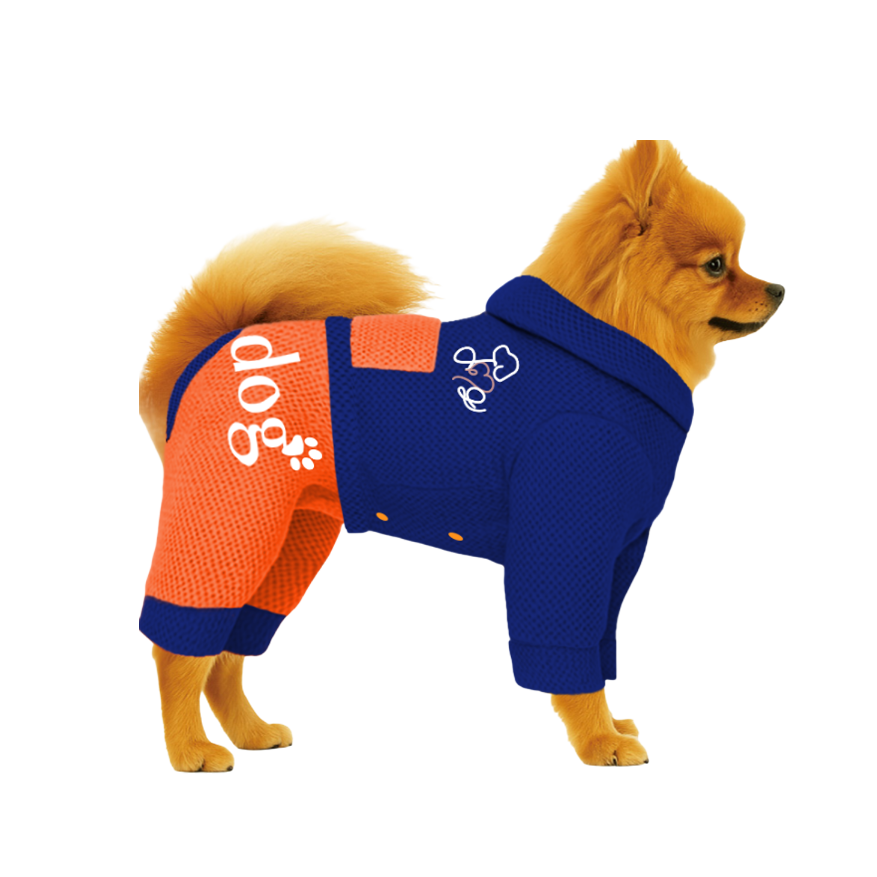 【フードタイプ】メッシュ生地-ブルー×蛍光オレンジ