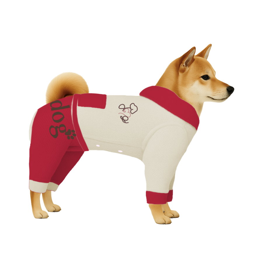 【フードタイプ】遮熱生地-オフホワイト×レッド