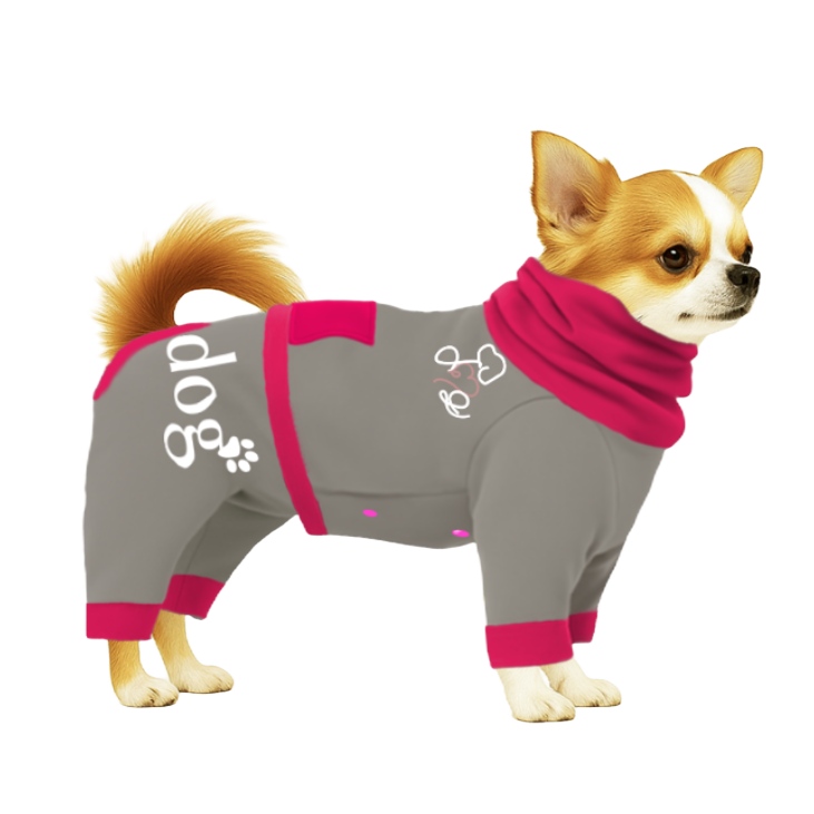 【ハイネックタイプ】スウェット生地-グレー×ショッキングピンク